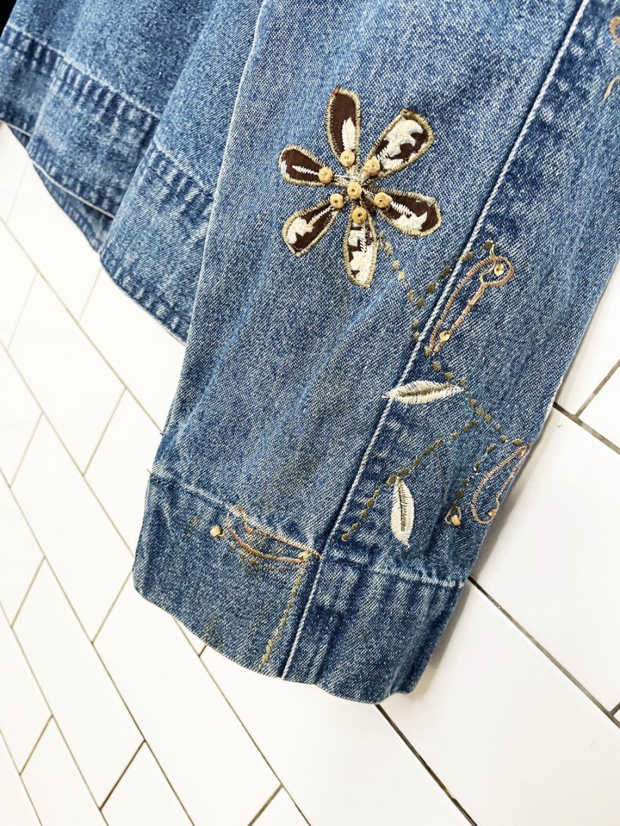vintage 00s new direction beaded embroidered denim jacket - good market thrift store
