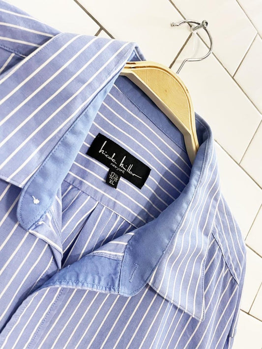 vintage 00s nicole miller blue stripe oversized menswear shirt - good market thrift store