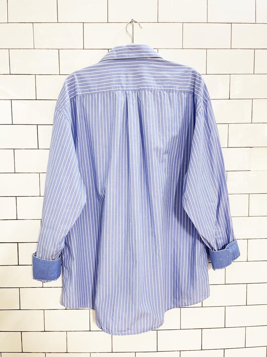 vintage 00s nicole miller blue stripe oversized menswear shirt - good market thrift store