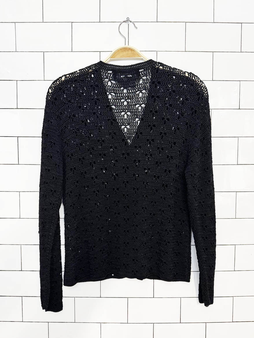 vintage 00s nina charles crochet knit beaded cardigan top | kasper - good market thrift store