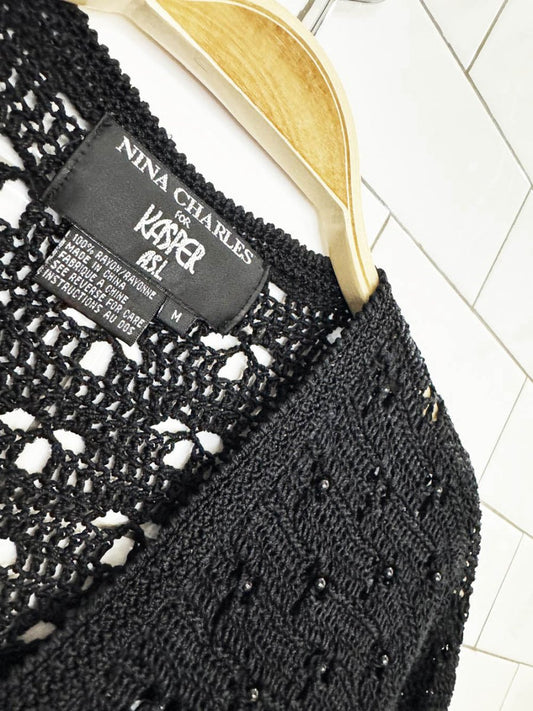 vintage 00s nina charles crochet knit beaded cardigan top | kasper - good market thrift store