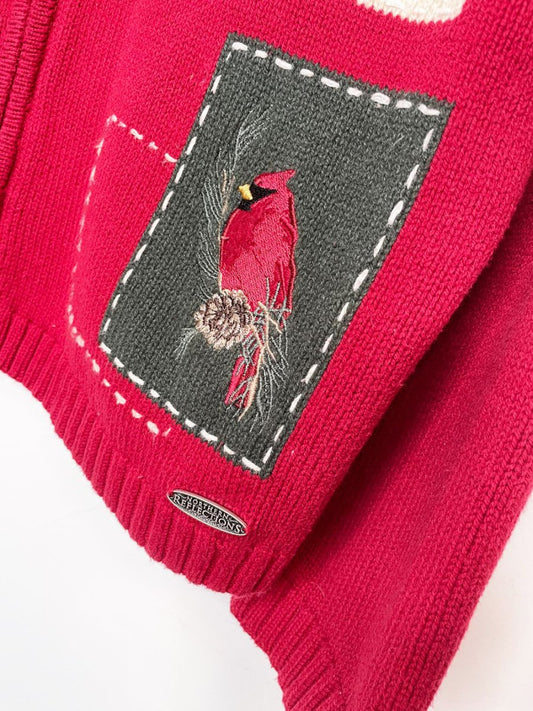 vintage 00s NR patchwork winter scene full zip knit cardigan - good market thrift store