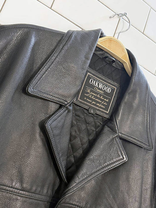 vintage 00s oakwood classic full button leather jacket | quilted lining - good market thrift store