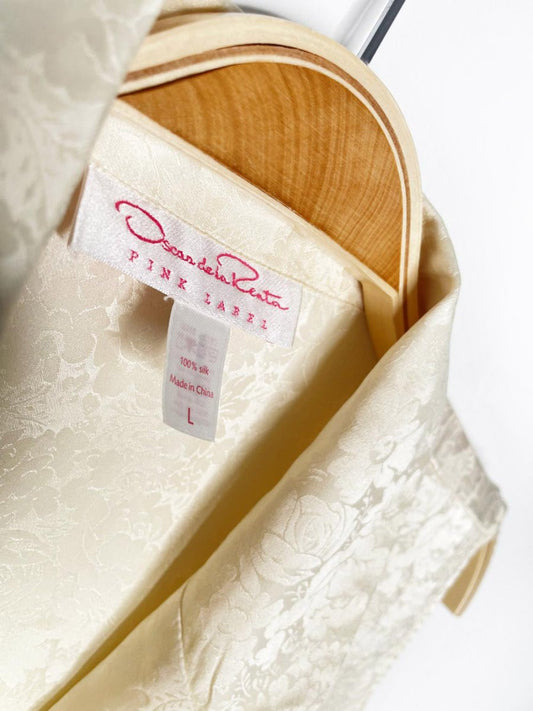 vintage 00s oscar de la renta 100% silk floral sleeveless boxy blouse | pink label - good market thrift store