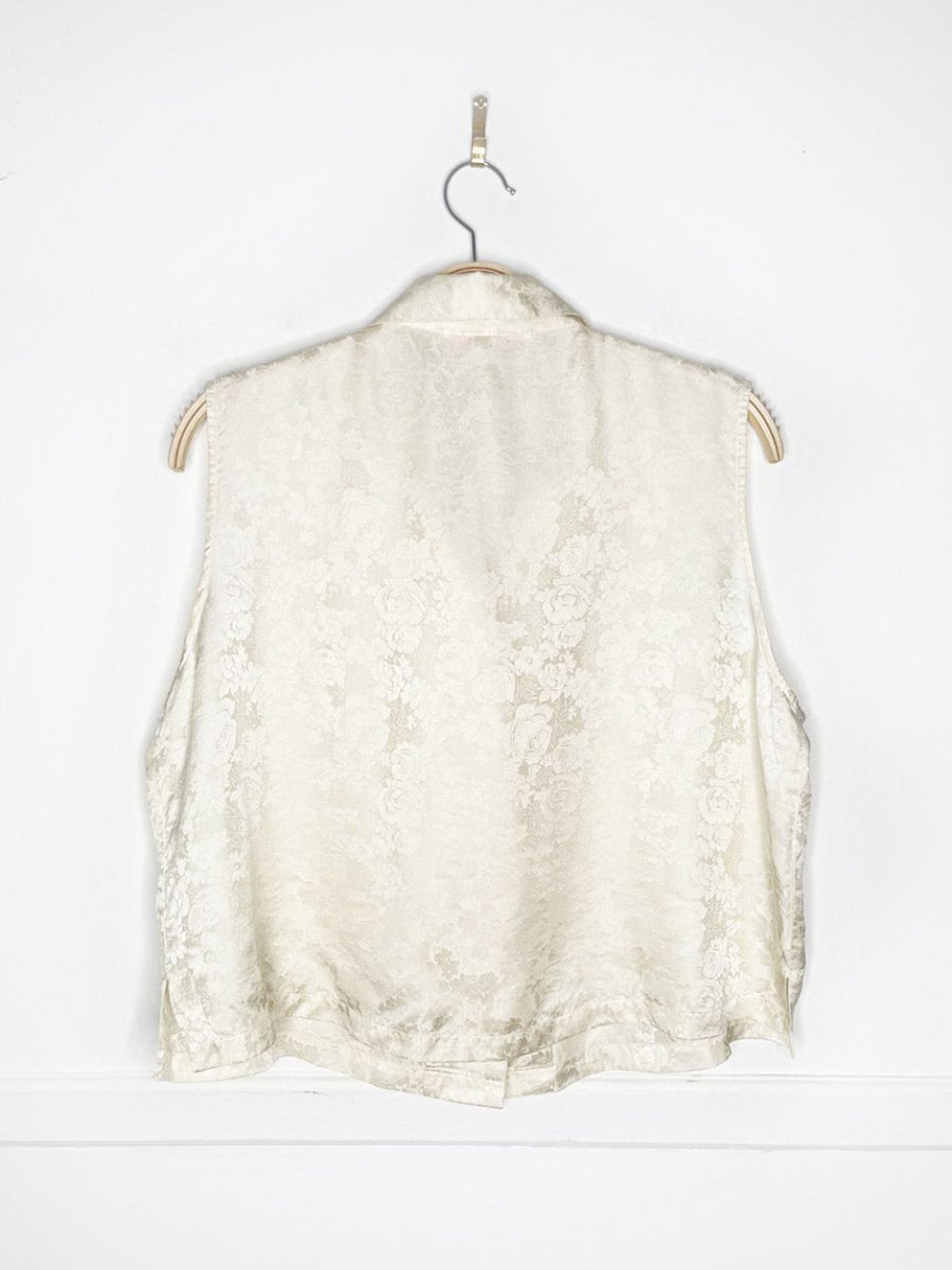 vintage 00s oscar de la renta 100% silk floral sleeveless boxy blouse | pink label - good market thrift store