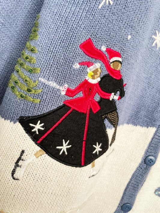 vintage 00s reference point new york holiday skaters knit cardigan - good market thrift store