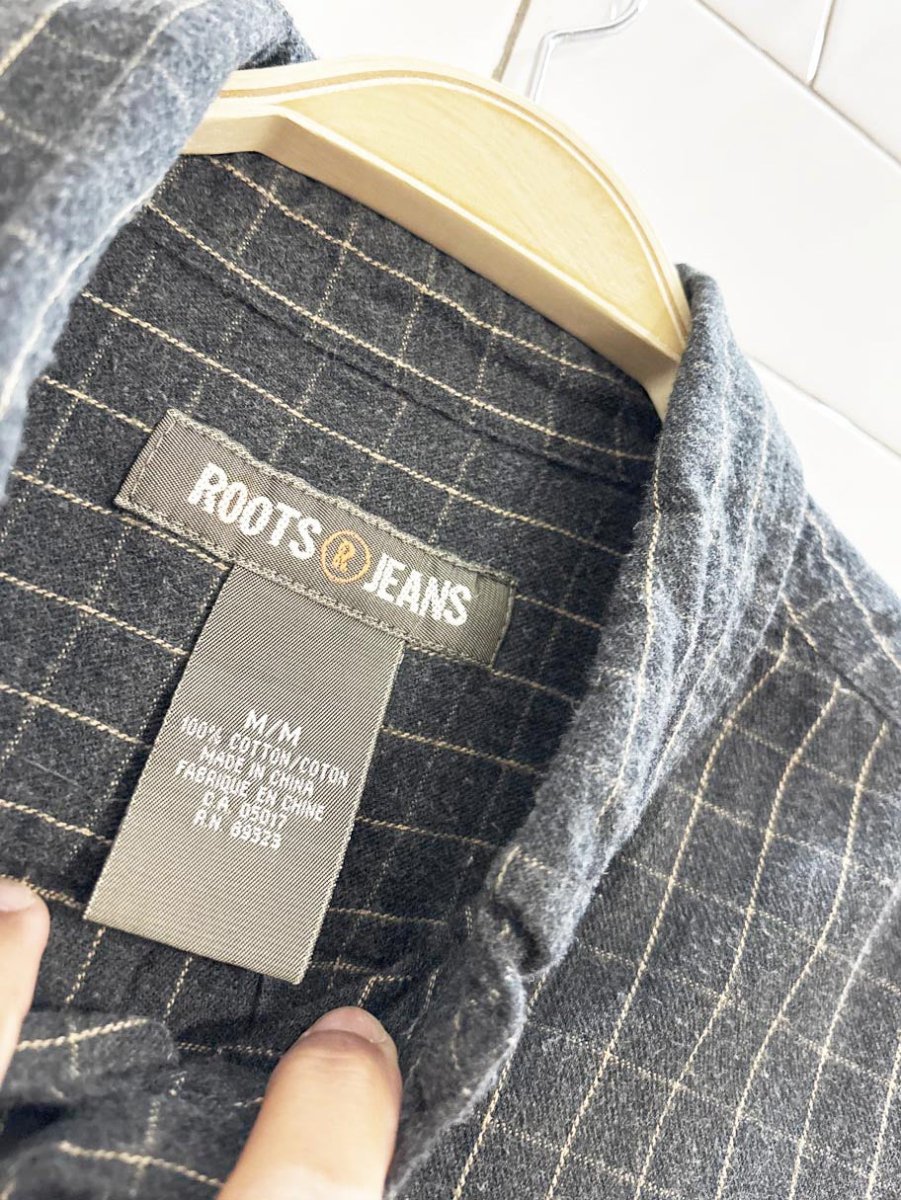 vintage 00s roots jeans windowpane plaid flannel shirt - good market thrift store