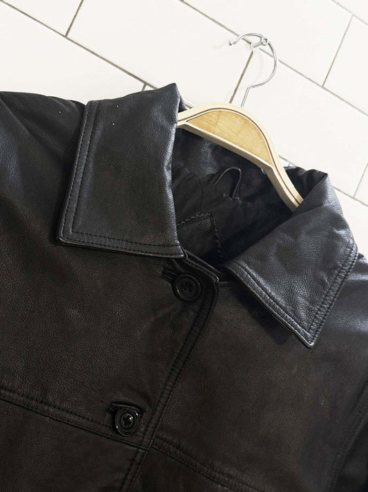 vintage 00s sequence leather full button jacket | quilted lining - good market thrift store