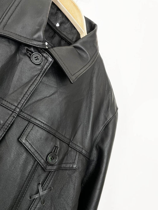 vintage 00s seventh avenue soft leather whipstitch trucker jacket | arrow - good market thrift store