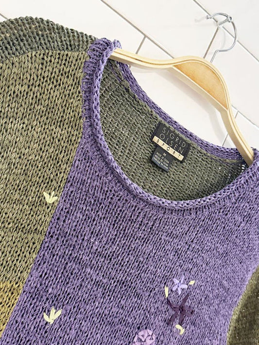 vintage 00s sigrid olsen loose knit embroidered flower sweater - good market thrift store