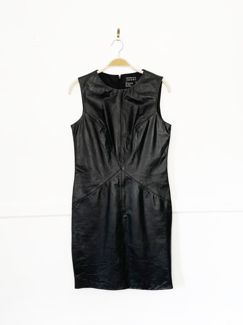 vintage 00s spenser jeremy lamb leather fitted sleeveless mini dress - good market thrift store