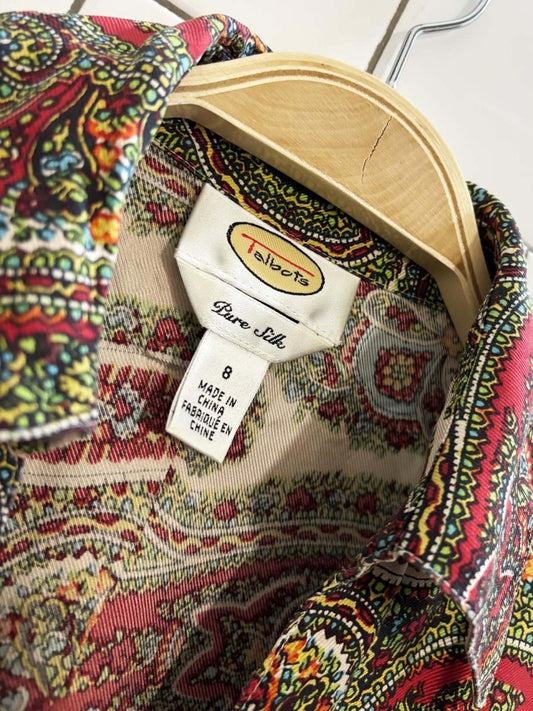 vintage 00s talbots 100% silk paisley fitted blouse - good market thrift store