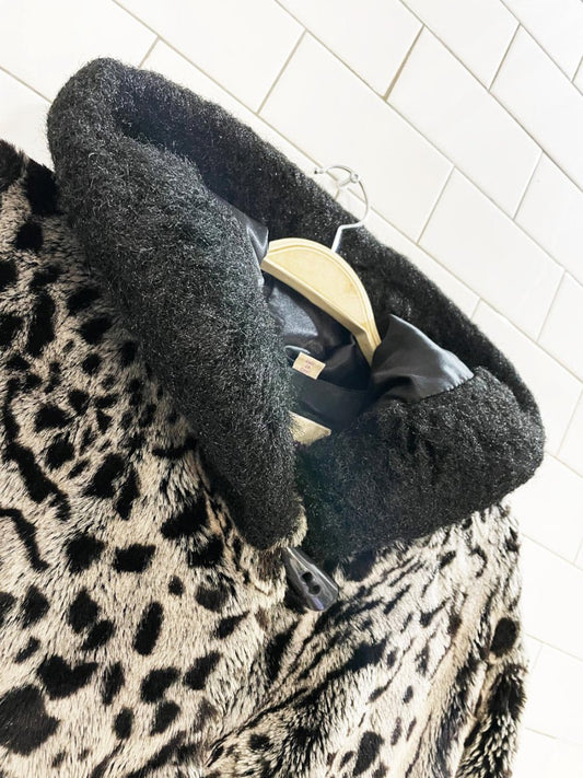 vintage 00s tanjay faux fur animal print hooded coat - good market thrift store