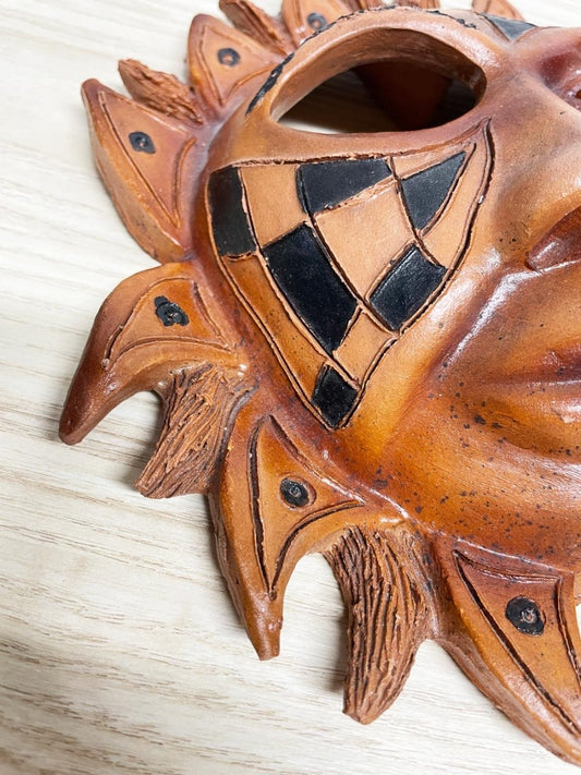 vintage 00s terracotta sun face mask art | handmade artisan - good market thrift store