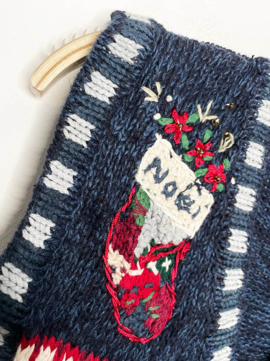 vintage 00s tiara embroidered festive things chunky knit vest - good market thrift store