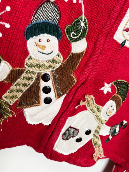 vintage 00s tiara intl snowmen waving full zip knit cardigan - good market thrift store