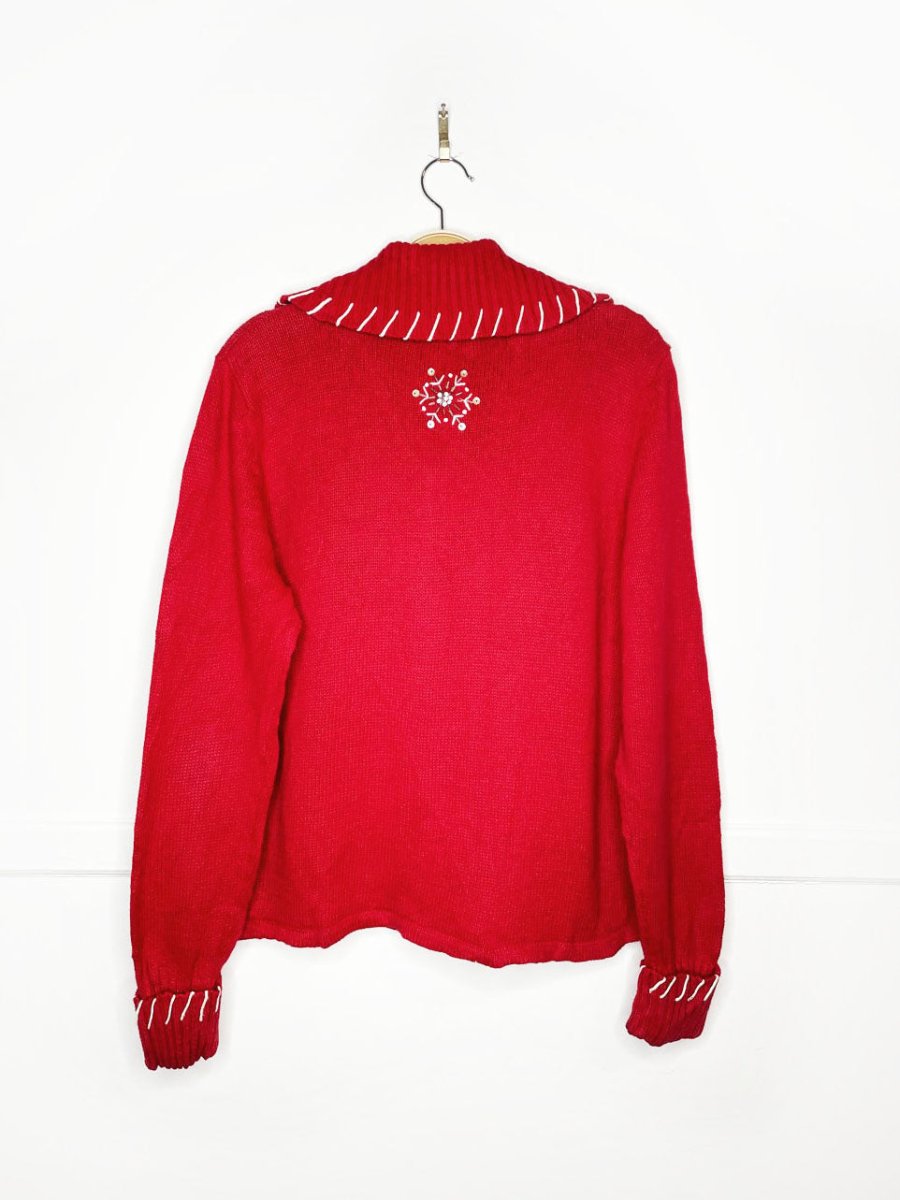 vintage 00s tiara intl snowmen waving full zip knit cardigan - good market thrift store