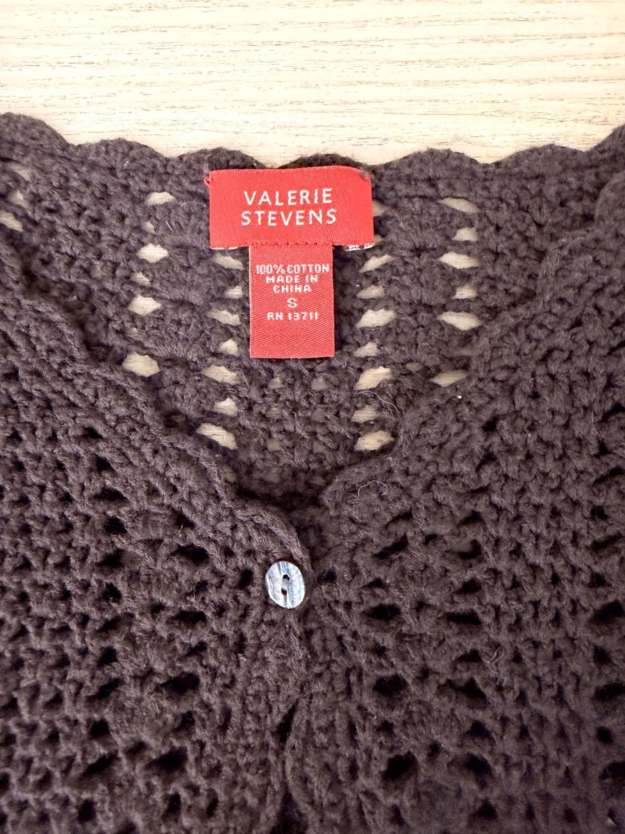 vintage 00s valerie stevens crochet knit shell button cardigan - good market thrift store