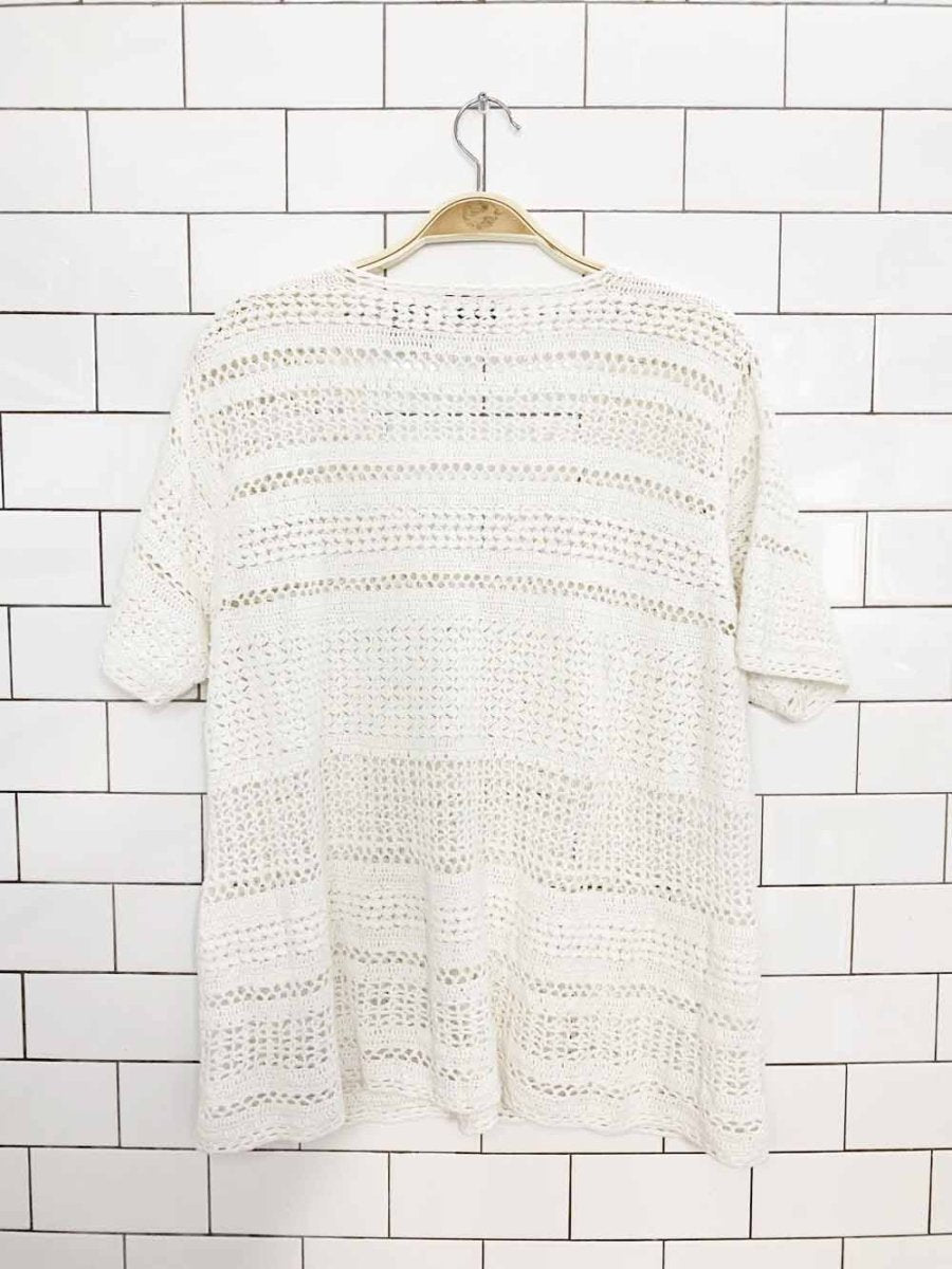 vintage 00s white stag crochet knit cardigan top - good market thrift store
