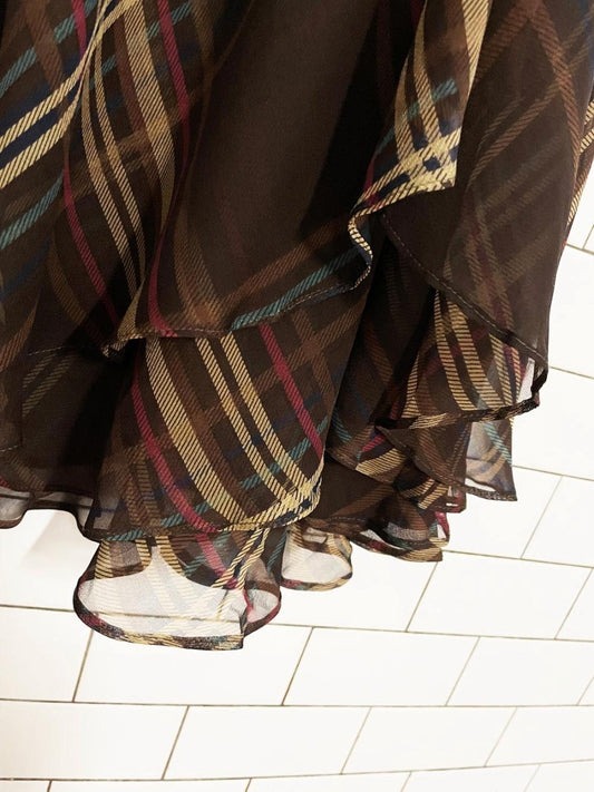 vintage 00s winter silks 100% silk double layer plaid a - line midi skirt - good market thrift store