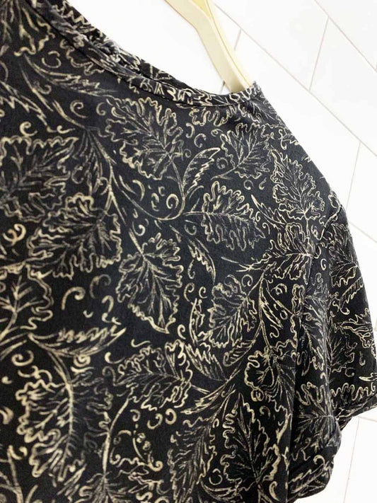 vintage 100% silk floral leaf short sleeve top - good market thrift store