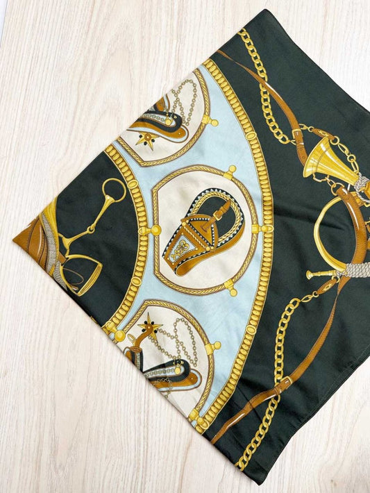 vintage 100% silk saddle harness equestrian square scarf - good market thrift store