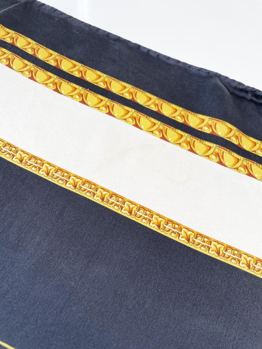 vintage 100% silk tiger gold scroll scarf | hand - rolled edge - good market thrift store