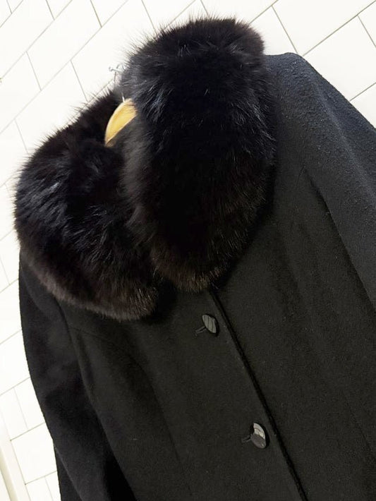 vintage 100% wool fox fur collar and cuffs penny lane coat | made in USA - good market thrift store