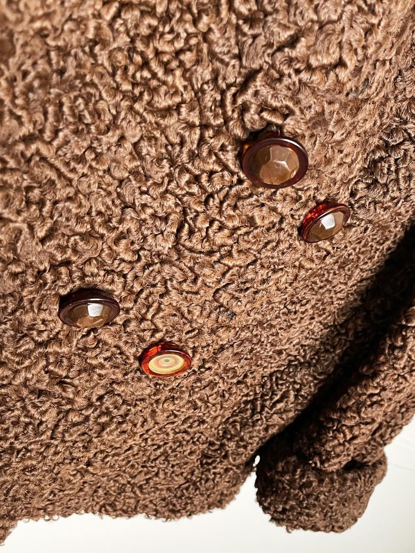vintage 50s mink trim brown persian lamb double breasted short coat - good market thrift store
