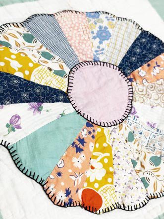 vintage 60s handmade dresden plate quilt - good market thrift store