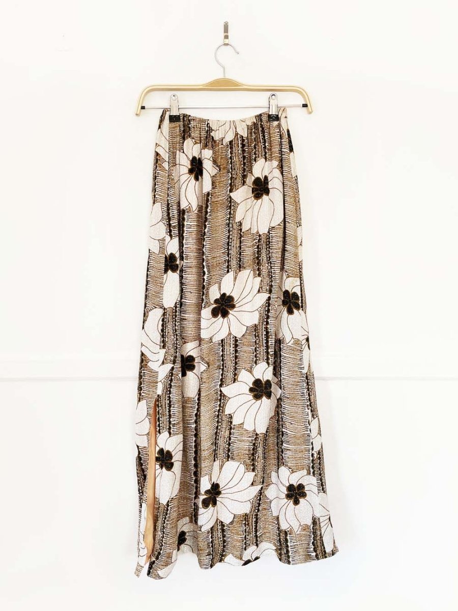 vintage 60s nelly de grab floral metallic knit midi skirt - good market thrift store