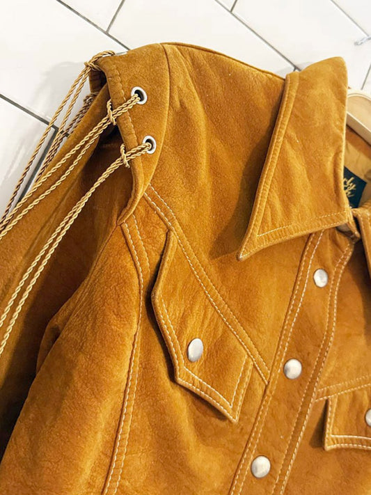 vintage 70s curly top faux suede velvet western cropped jacket - good market thrift store