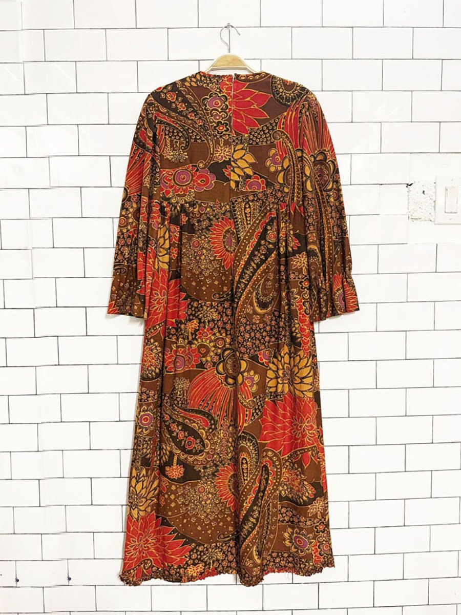vintage 70s floral paisley empire waist groovy maxi dress | lightening zipper - good market thrift store