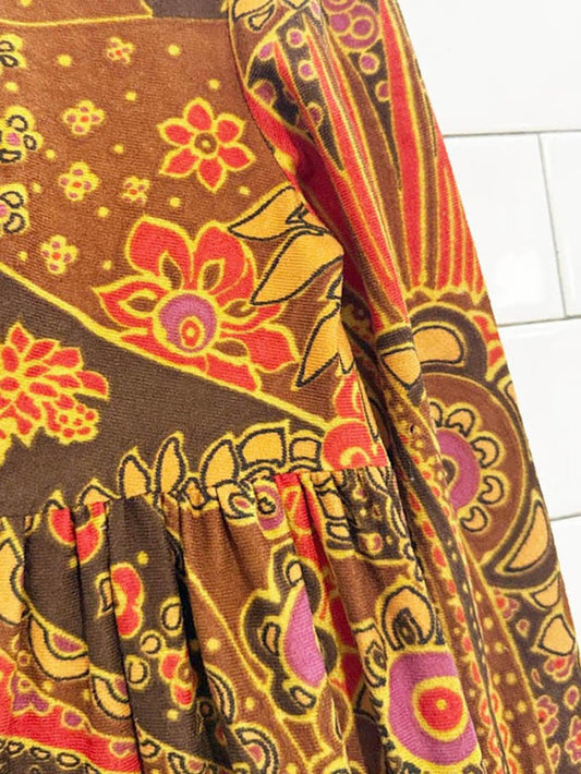 vintage 70s floral paisley empire waist groovy maxi dress | lightening zipper - good market thrift store