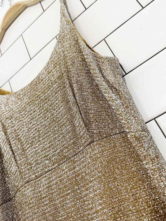vintage 70s gold metallic knit gown | lightning zipper - good market thrift store