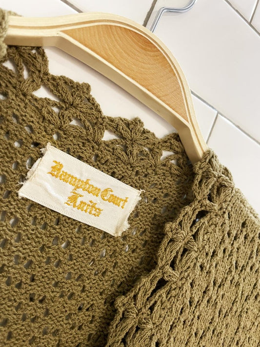 vintage 70s hampton court knits crochet full button maxi resort dress - good market thrift store