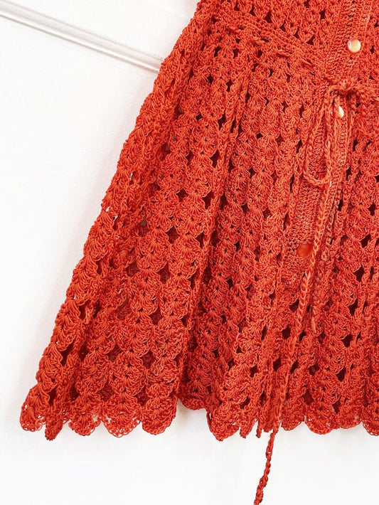 vintage 70s heavy crochet knit full button mini dress | cover up - good market thrift store