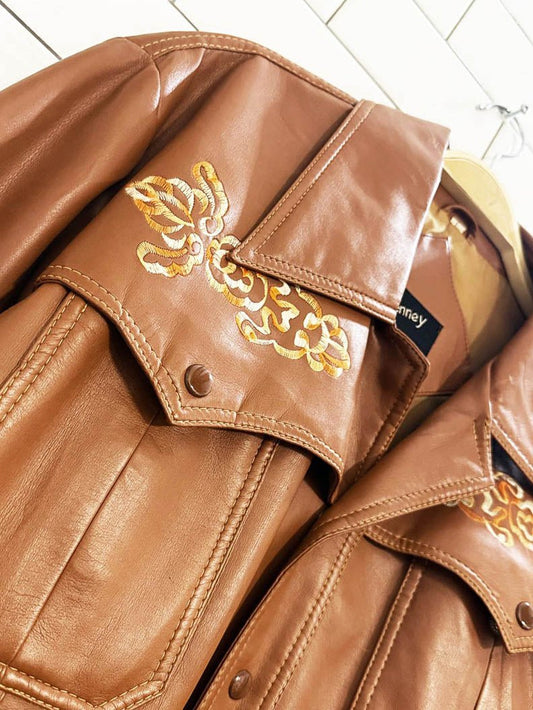 vintage 70s jcpenney boho western embroidered faux leather jacket - good market thrift store