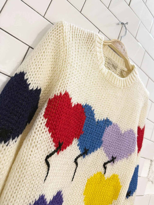 vintage 70s mister noah heart balloons knit sweater - good market thrift store