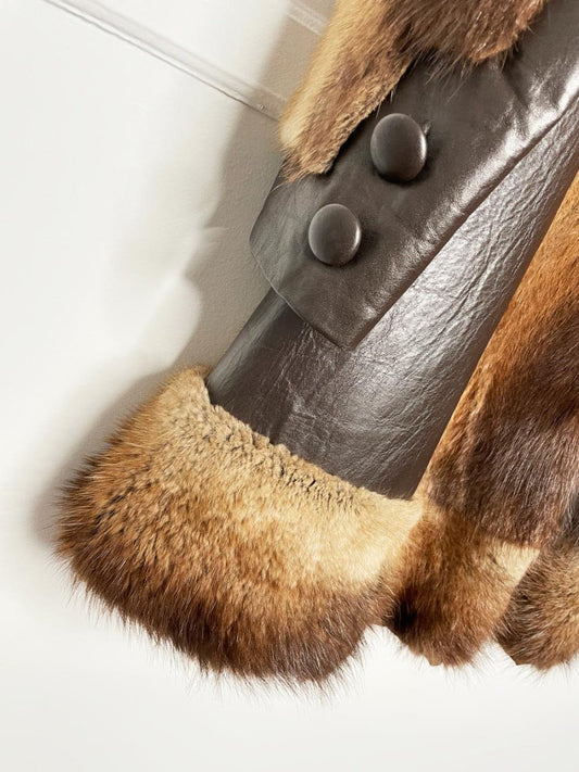 vintage 70s muskrat + racoon fur collar leather patchwork jacket | young of heart - good market thrift store