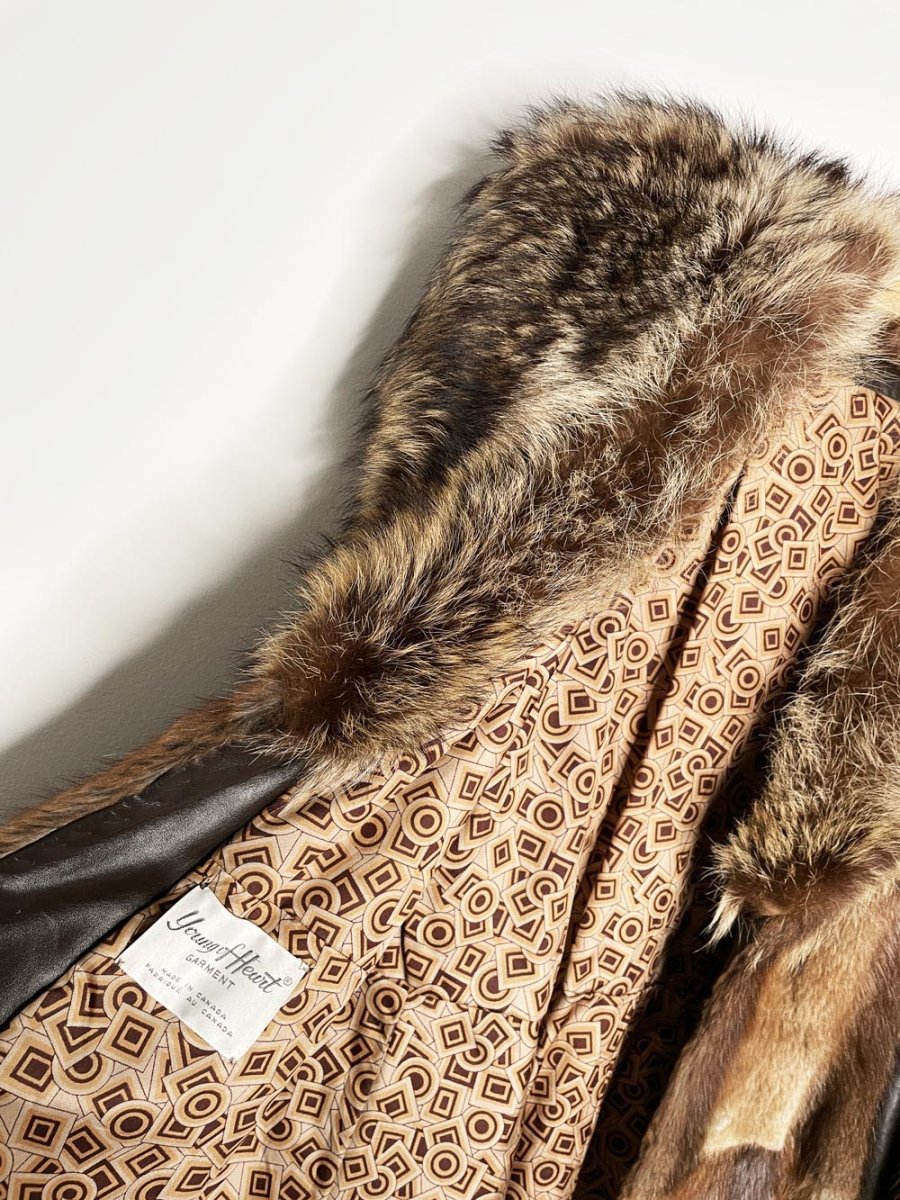 vintage 70s muskrat + racoon fur collar leather patchwork jacket | young of heart - good market thrift store