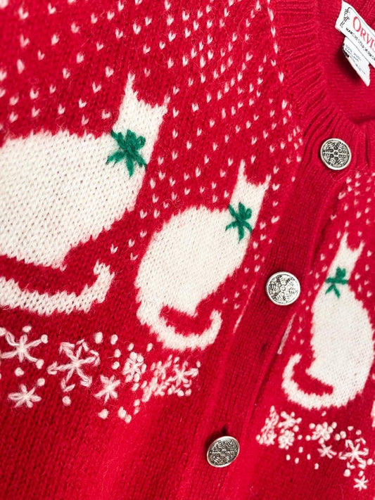vintage 70s orvis 100% wool holiday kittens hand - embroidered cardigan - good market thrift store
