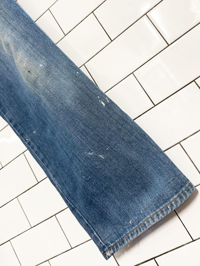 vintage 70s pleated stretch waist straight leg jeans - good market thrift store