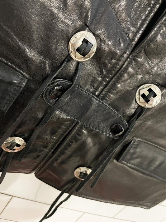 vintage 70s schott NYC western concho + tassel leather vest | made in USA - good market thrift store