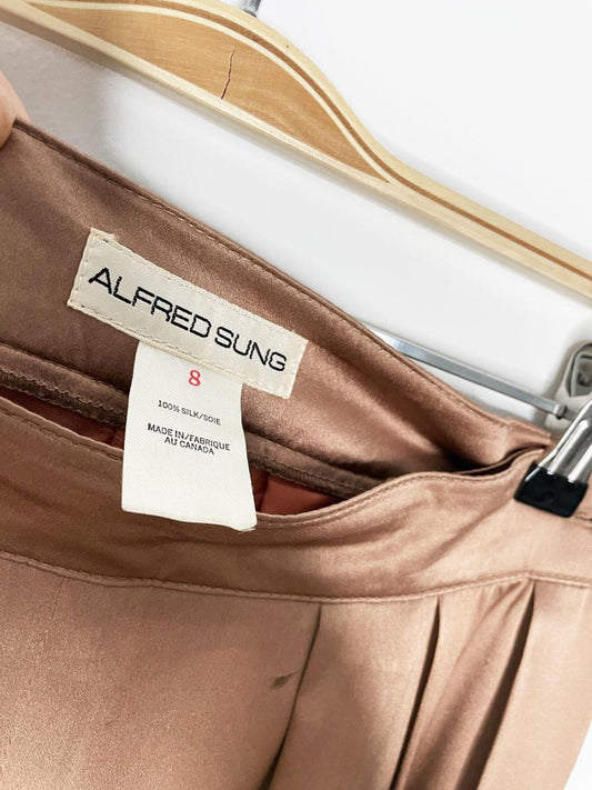 vintage 80s alfred sung 100% silk pleated bronze trouser | made in Canada - good market thrift store
