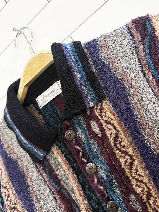 vintage 80s avanzata wool - blend 3D knit collared sweater | harry rosen - good market thrift store