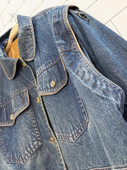 vintage 80s betty barclay denim utility jacket | leather + sherpa | lined - good market thrift store