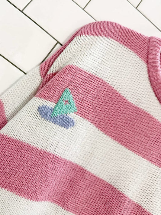 vintage 80s club contempo striped sail boats knit sweater - good market thrift store