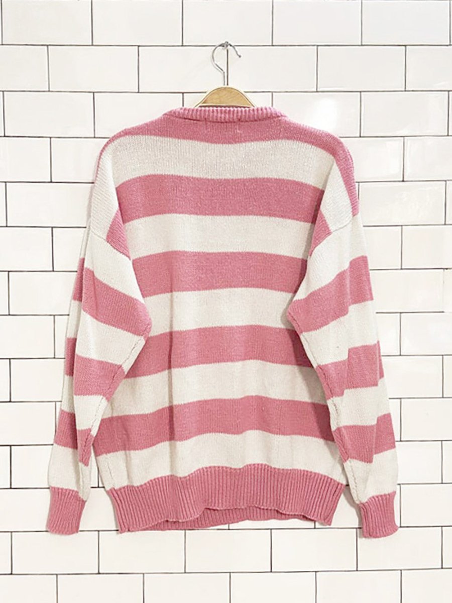 vintage 80s club contempo striped sail boats knit sweater - good market thrift store