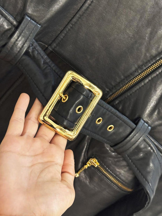 vintage 80s danier butter leather asymmetric zip belted jacket | lambskin - good market thrift store